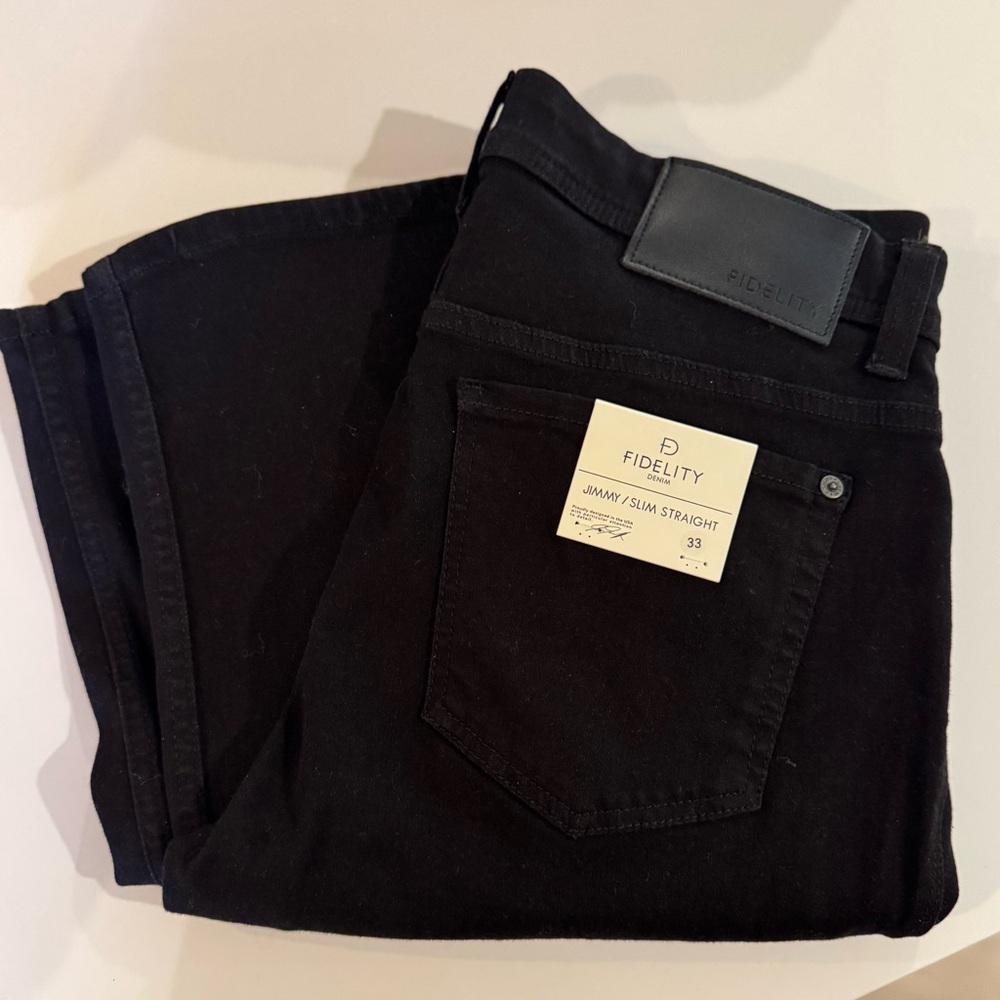 Fidelity Denim Jimmy Slim Straight Jeans 33 Black NWT Made in USA